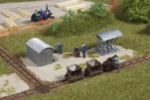 Bakwagen, rails, draaischijf, Fietsenrek & schuur