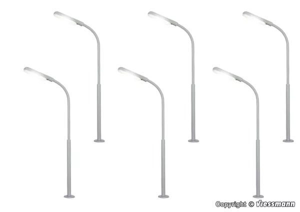 H0 Peitschenleuchte, LED weiß 5+1