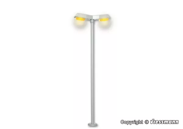 H0 Straßenleuchte modern, doppelt, 2 LEDs gelb