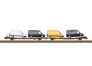 Trix 24428 vlakke wagens Laads 800B Transwaggon GmbH met 4x VW Crafter Tp. V