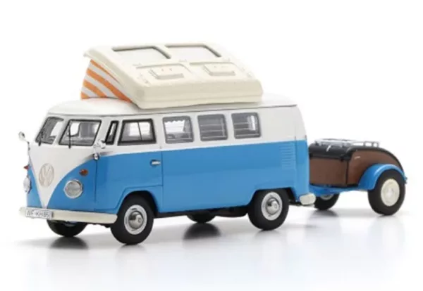 Volkswagen T1 Campingbus + Westfalia trailer Blauw/wit
